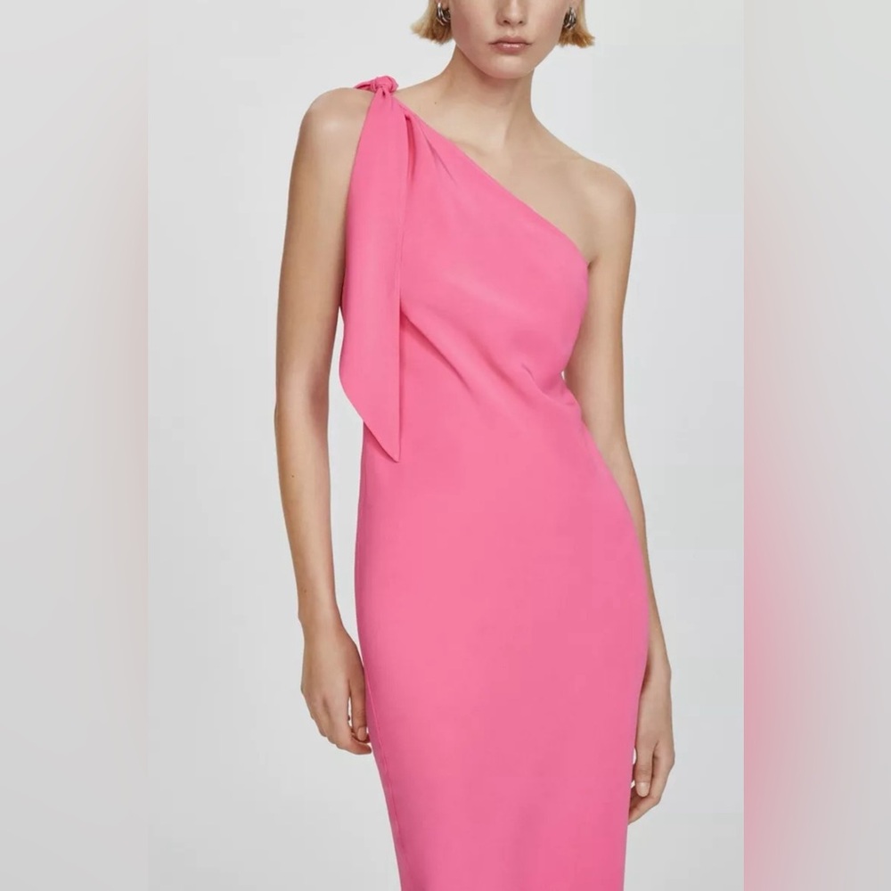 NWT Mango Lazaro pink one shoulder tie gown XS